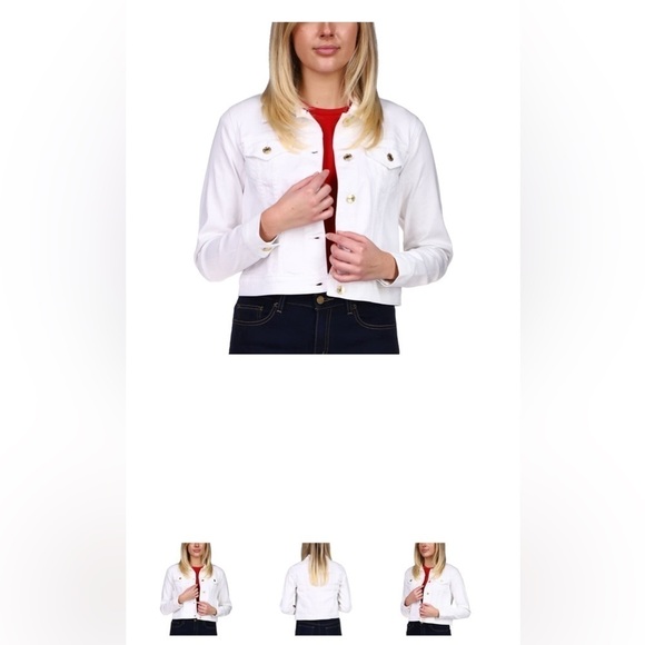 MICHAEL MICHAEL KORS WHITE DENIM SHORT TRUCKER JACKET MEDIUM - Picture 5 of 12